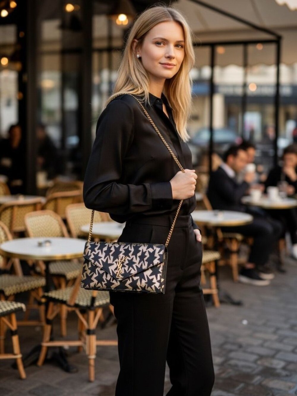 Saint Laurent Monogram Stats Wallet on a Chain